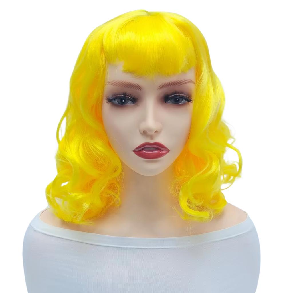 High Quality Yellow U-Shaped Bangs Synthetic Wig Curly Anime Little Mermaid Wig for Reality Show Cosplay