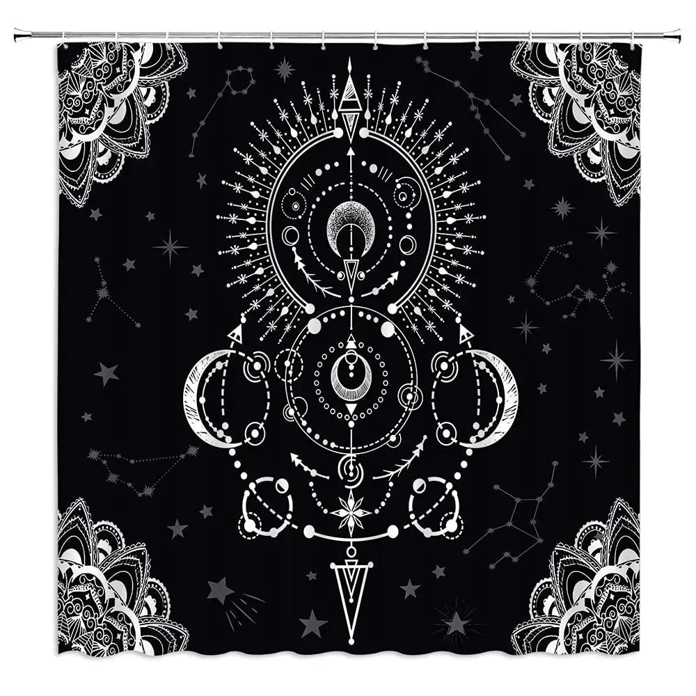 Astrology Shower Curtain Planetarium Themed Astronomical Image of Constellations with Horoscopes Cloth Fabric Bathroom Decor Set