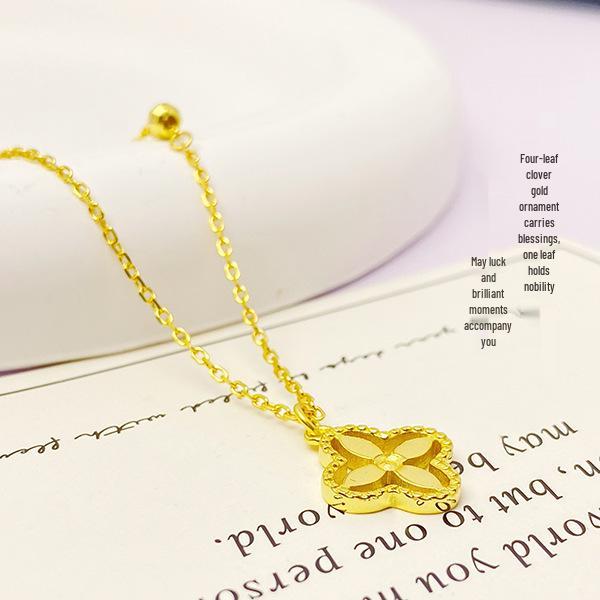 Exquisite S925 Silver Four-Leaf Clover Necklace: Gold Pendant on Simple, Versatile Clavicle Chain for Women