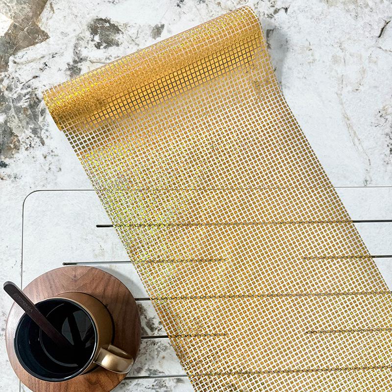 Gold Foil Plaid Sequin Party Table Runner