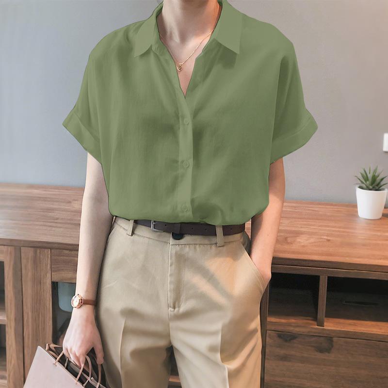 ZANZEA Women Summer Turn Down Collar Casual Short Sleeve Blouse