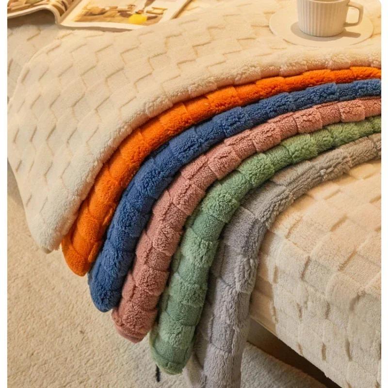 Cream Style Sofa Cushion Simple Fashionable Straight Row Sofa Cover Cloth Towel Nordic Plush Thickened Anti Slip Seat Cushion