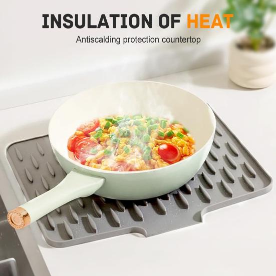 Dish Drying Mat Silicone Heat Resistant Kitchen Countertop Mat Non-Slip Kitchen Drying Mat Protects Surfaces