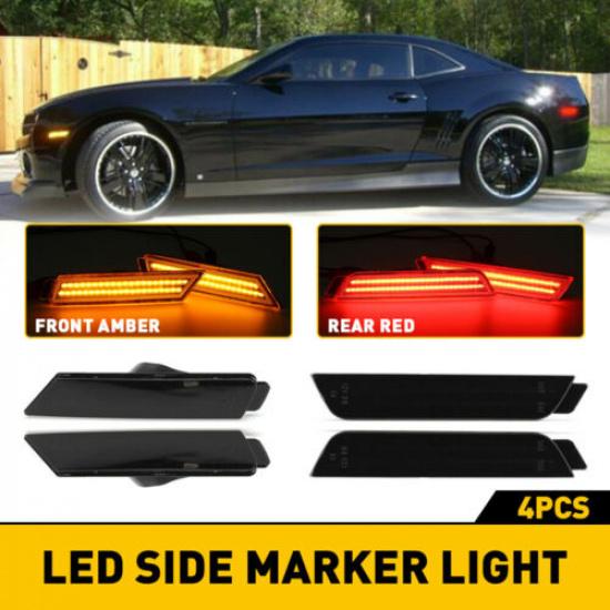 4x Smoked Lens LED Front Rear Side Bumper Marker Lights For 2010-15 Chevy Camaro