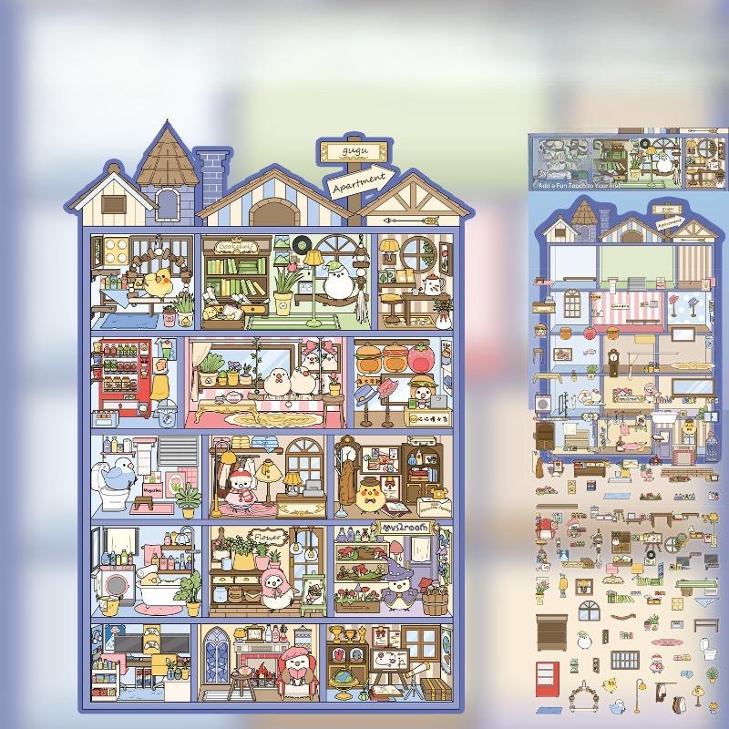 Cartoon Gugu Apartment s new original cute storage miniature landscape sticker stress-relieving transparent film sticker Gugu Apartment