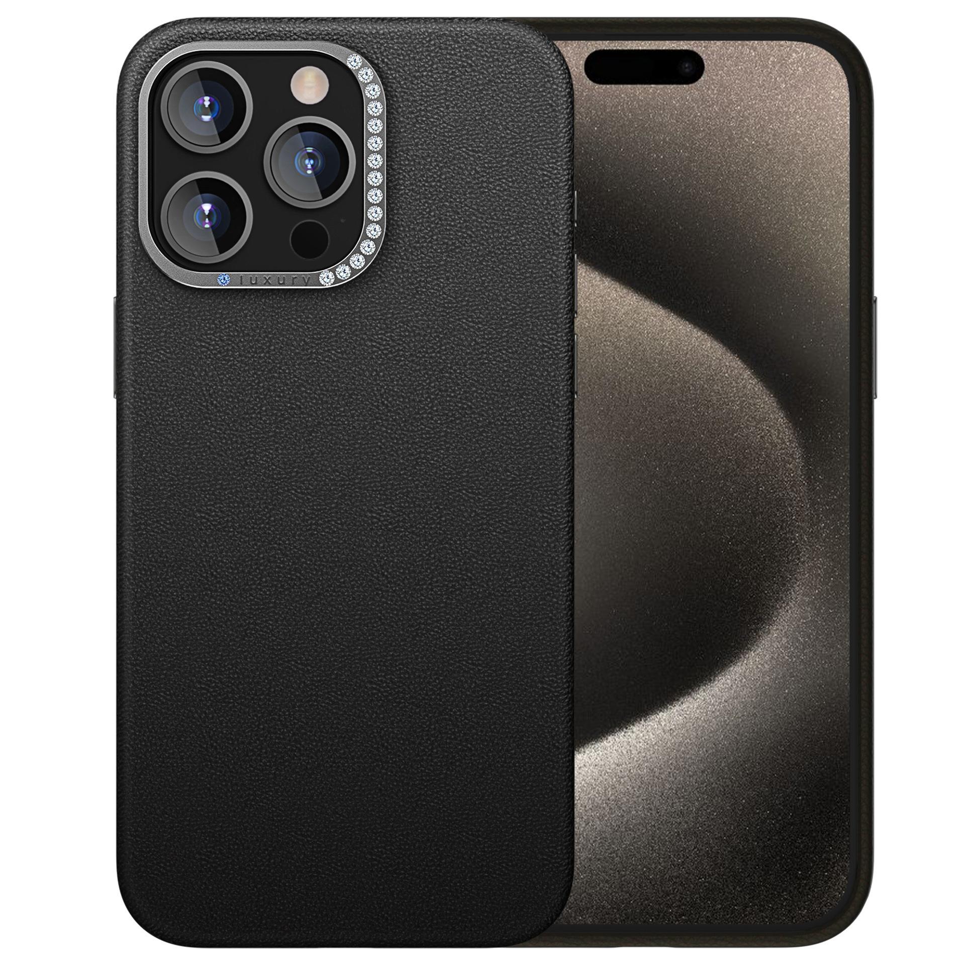 

Бриллиантовая линза Подходит для чехла для мобильного телефона Apple 16pro Однотонный кожаный iPhone 15 Противоударный Простой 14 Защитный чехол iPhone13proMax чёрный