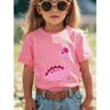 European Sizes Summer Fashion Girls' Short Sleeve T-Shirt BIG SISTER SAURUS Pink Dinosaur with Flowers and Heart Letter Cartoon Print Casual Top