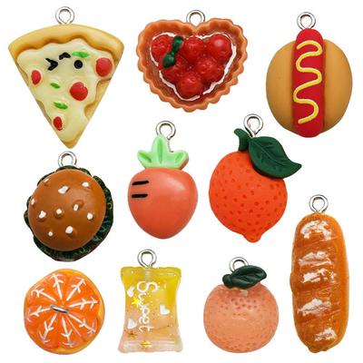 Ciondolo Creativo in Resina Arancione Hamburger e Pizza Portachiavi Accessorio Gioiello