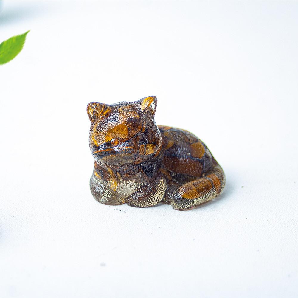 Cat Mini Figurine Resin Craft Home Office Desk Decor With Natural Crystal For Gift Giving