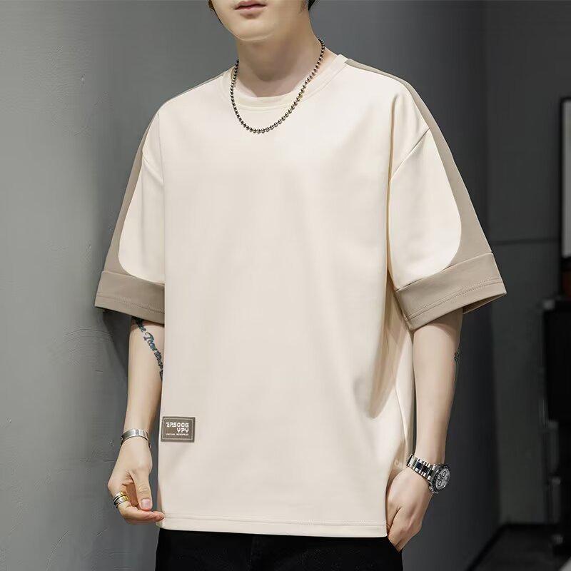 Tricou de vară japonez de nișă la modă pentru bărbați, cu mâneci cinci sferturi și croială lejeră