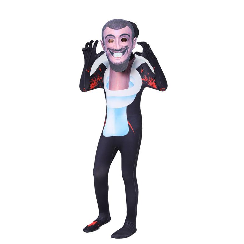 Halloween Skibidi5 Strumpfhose Cosplay Kostüm Einteiler Kinder Cosplay Kostüm Monitor Mann gegen Toilettenmann