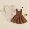 Ensembles de vêtements pour bébés filles Tenues pour tout-petits et nourrissons Combinaison unie à volants avec jupe salopette en velours côtelé Vêtements Automne Hiver