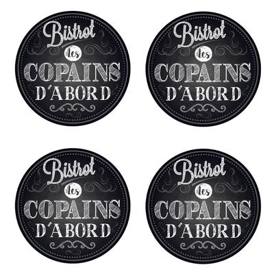 [A1627] - 4 sivé podložky pod poháre 'Bistrot les Copains d'Abord' (drevo/korok) - 95 mm