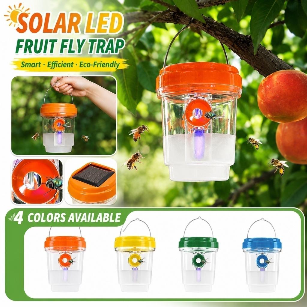 Outdoor Fruit Fly Trap Hanging Container Solar Powered LED Light Fruit Fly Catcher for Garden Patio Porch Insect Control