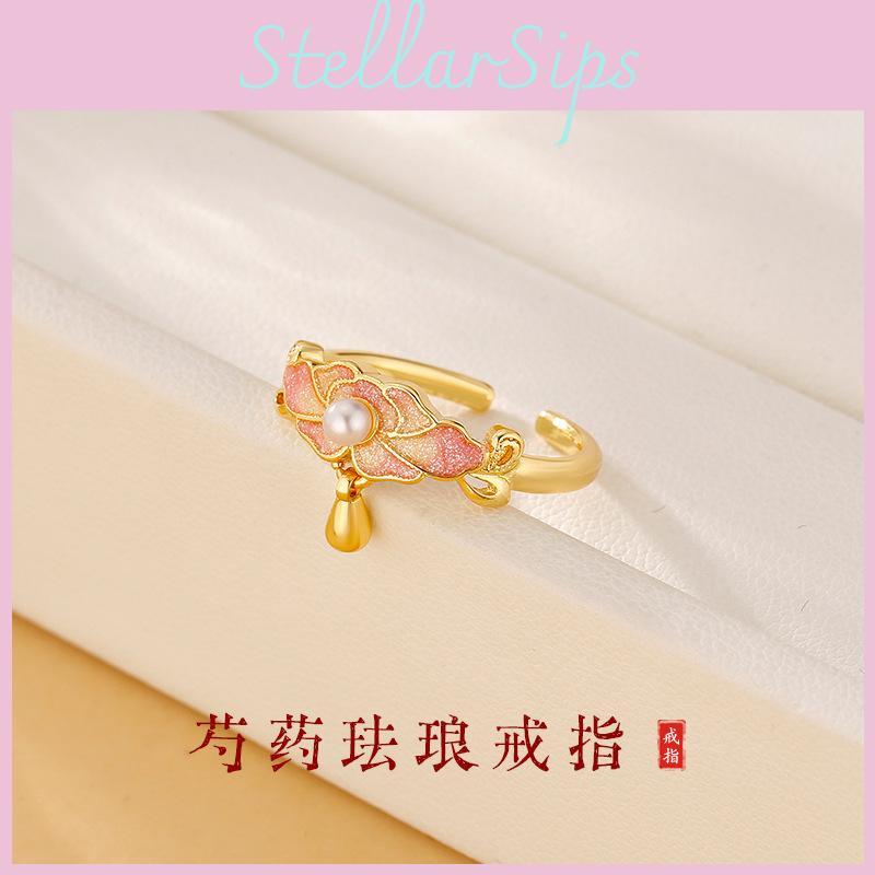 Sophisticated Pink Peony Flower Ring Open Design Copper Luxurious Jewelry For Women