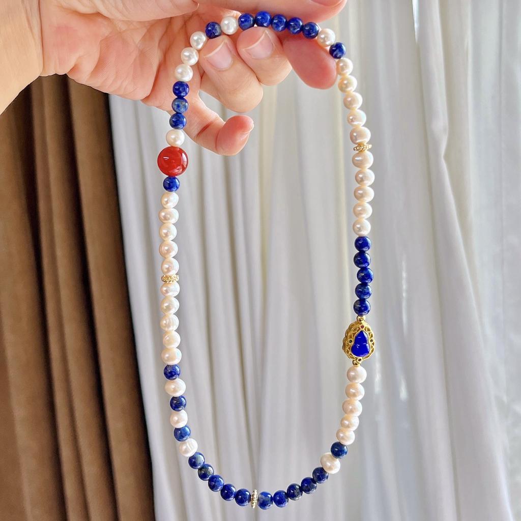 4Mm Natural Lapis Lazuli Freshwater Pearl Chalcedony Multi-Circle Design Bracelet Bracelet