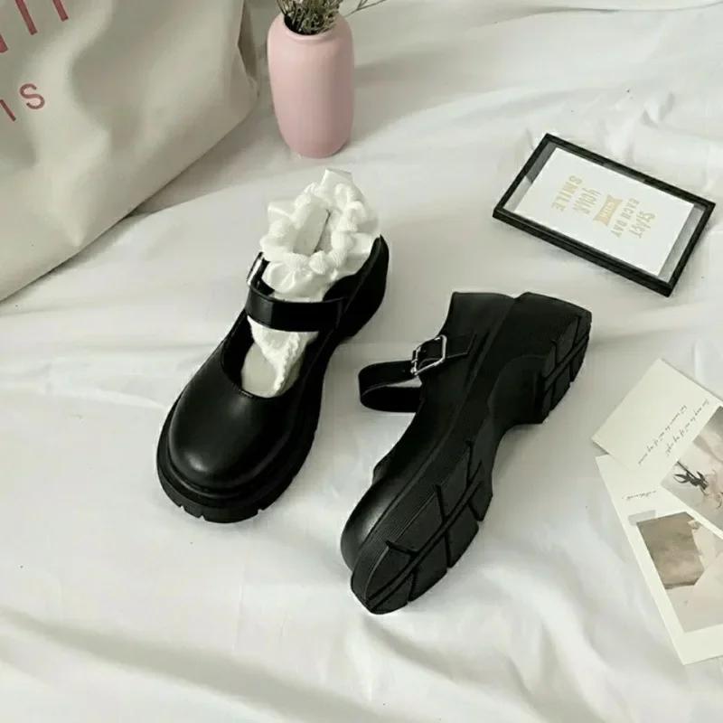 Plus Size Women's Shoes French Mary Jane Style Summer Thin Platform Thick Bottom Small Leather Shoes with Single Strap