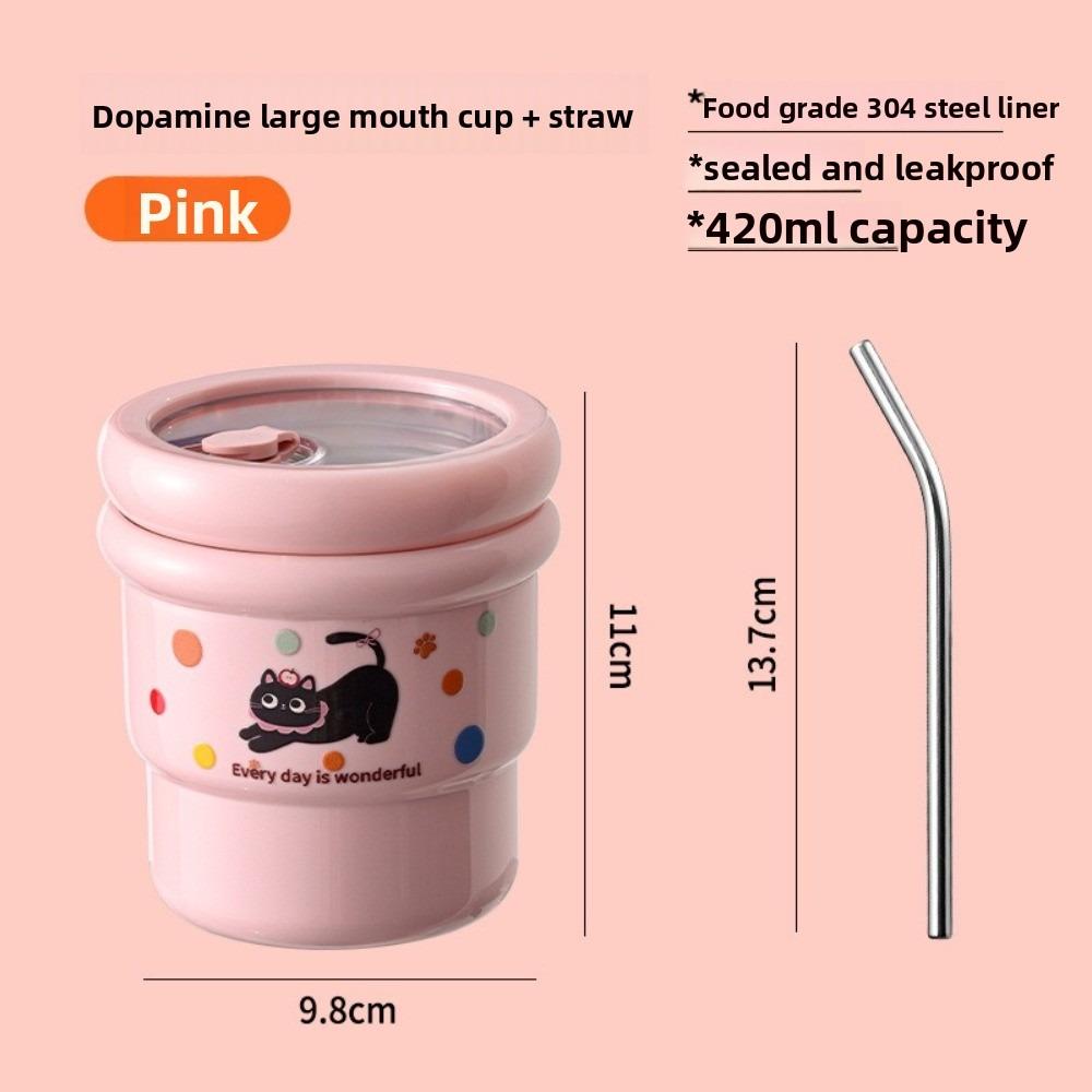

Cartoon Cat Puppy Vacuum Cup 304 Stainless Steel Water Mug Portable Insulated Cup for Student рожевий