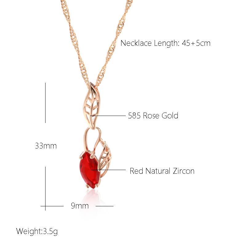 Luxury Red Natural Zircon Pendant Necklace For Women  Rose Gold Color Vintage Flower Wedding Party Fine Daily Jewelry