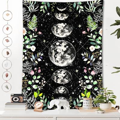 Lunar Phase Witchy Tapestry Botanical Celestial Moon Flowers Landscape Tapestries Spiritual Room Decor Aesthetic Altar Cloths