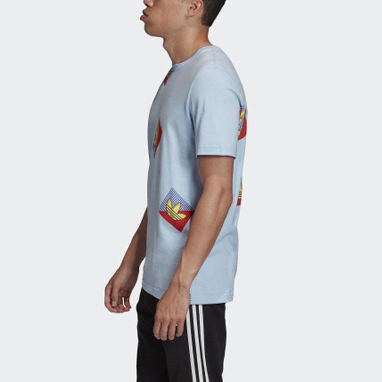 Adidas Originals Trefoil Aop Diag Tee Casual Sports Round Neck Short Sleeve T-Shirt Men Tops Light-Blue FM3343