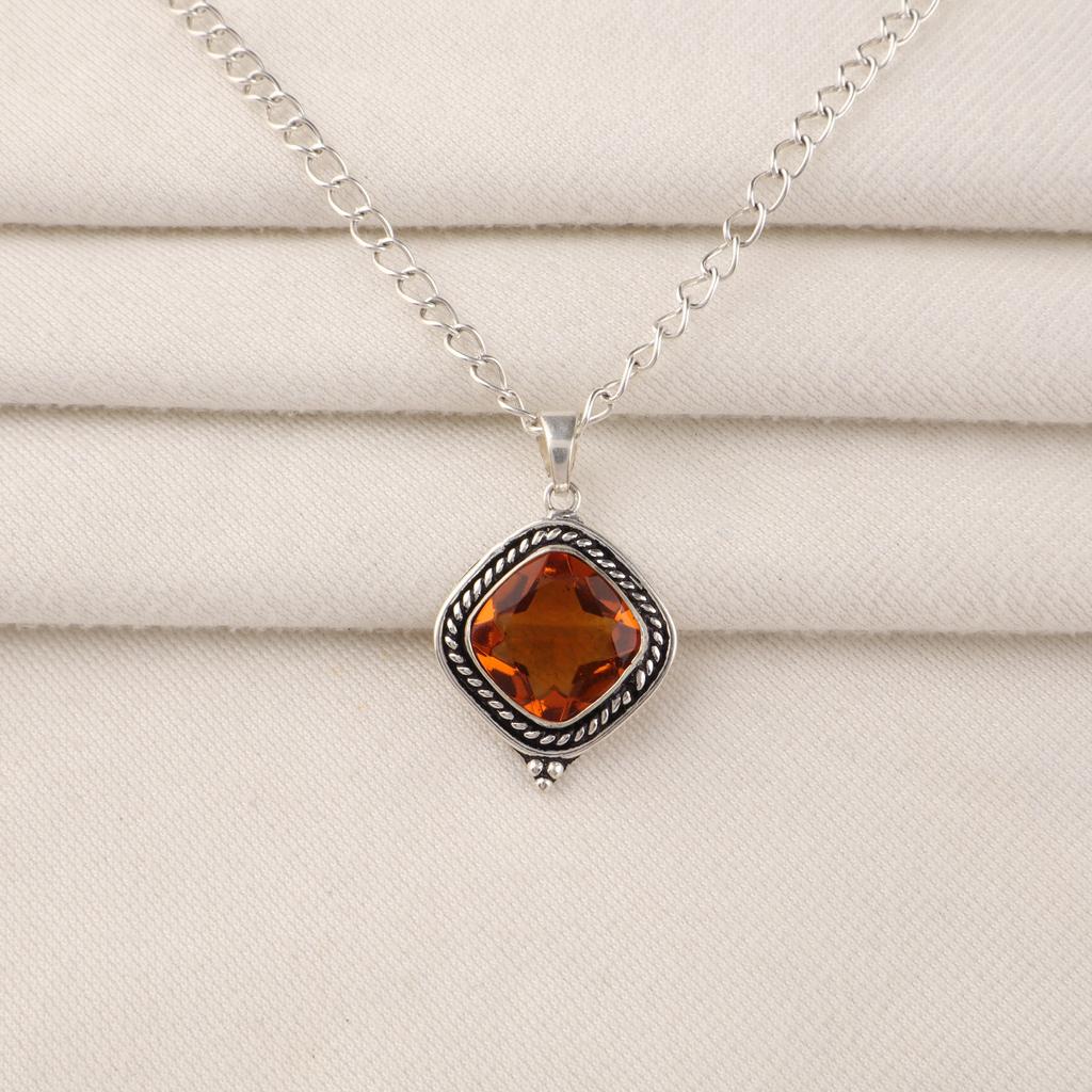 Citrine Gemstone 925 Sterling Silver Handcrafted Pendant 1.2" , Daily Wear Oxidize Jewelry For Her APP-5-4