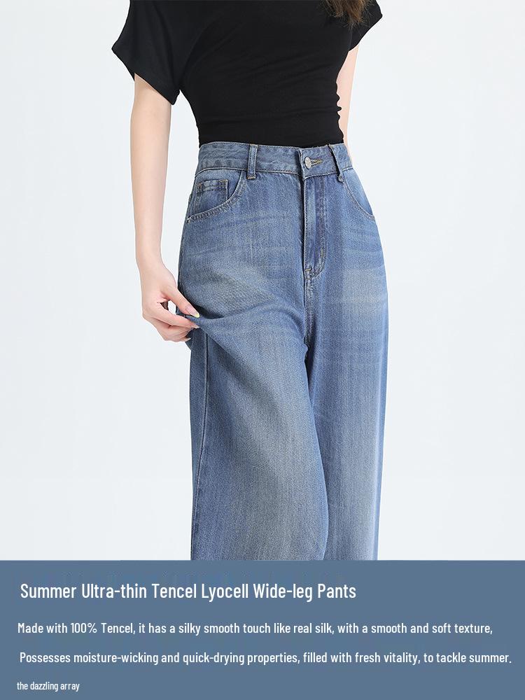 Summer Ultra-Thin Tencel Lyocell Wide-Leg Jeans, Super Soft Loose Straight-Leg Floor-Length Pants