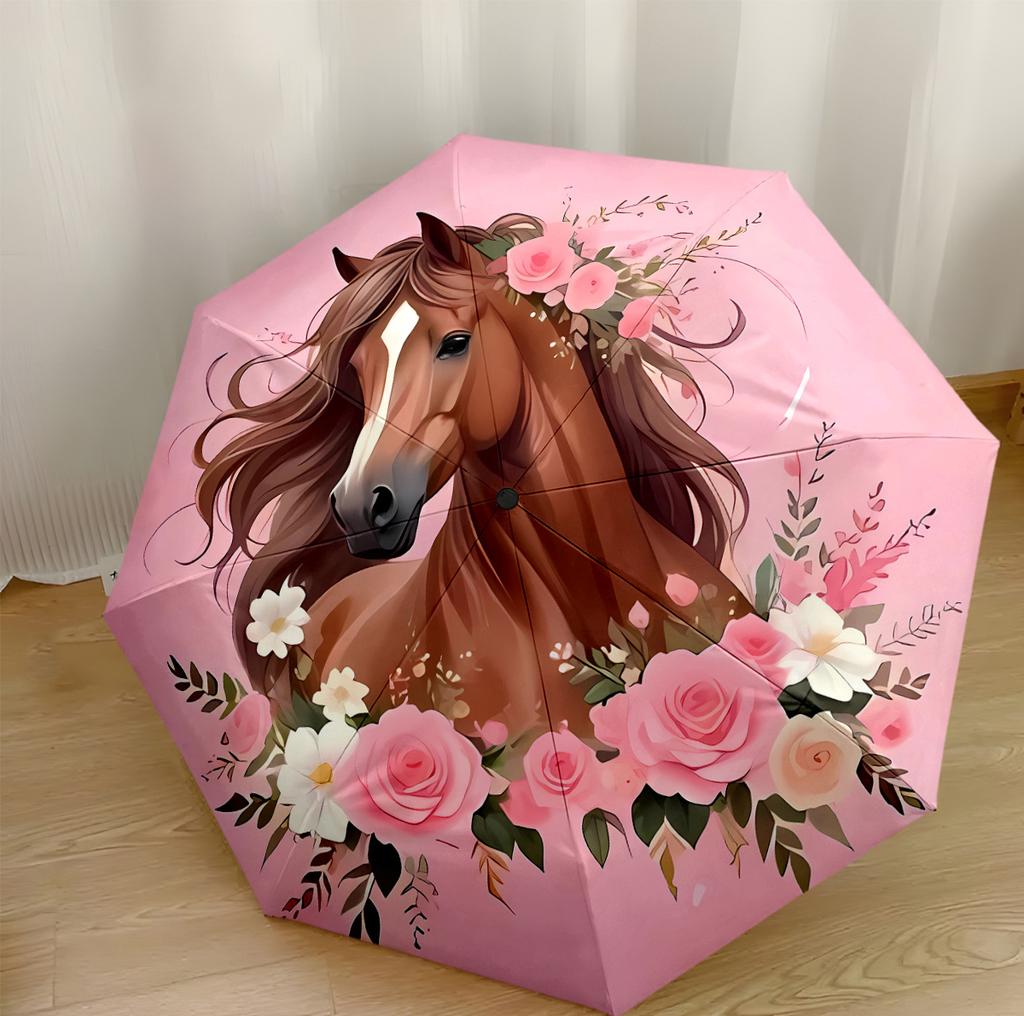 Epic Horse In Autumn Landscape Portable Automatic Umbrella Compact 8-Rib Lightweight Sturdy Construction Travel Essential Elegant Umbrella