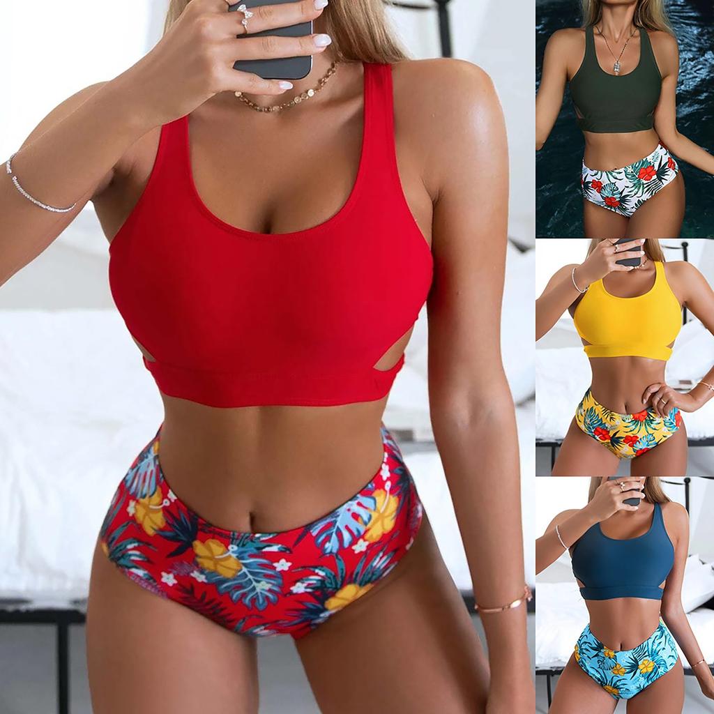 Women Sexy  Print Bikini Set Push Up Bathing Swimwear High Waist Swimsuit
