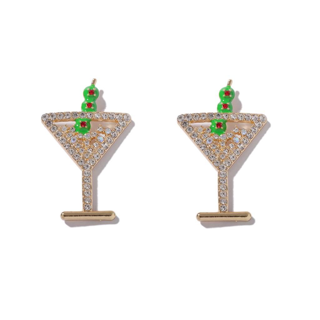 Cross-border Creative Personality Alloy Full Diamond Champagne Glass Stud Earrings Fashion Simple Trend Fruit Cocktail Earrings Women