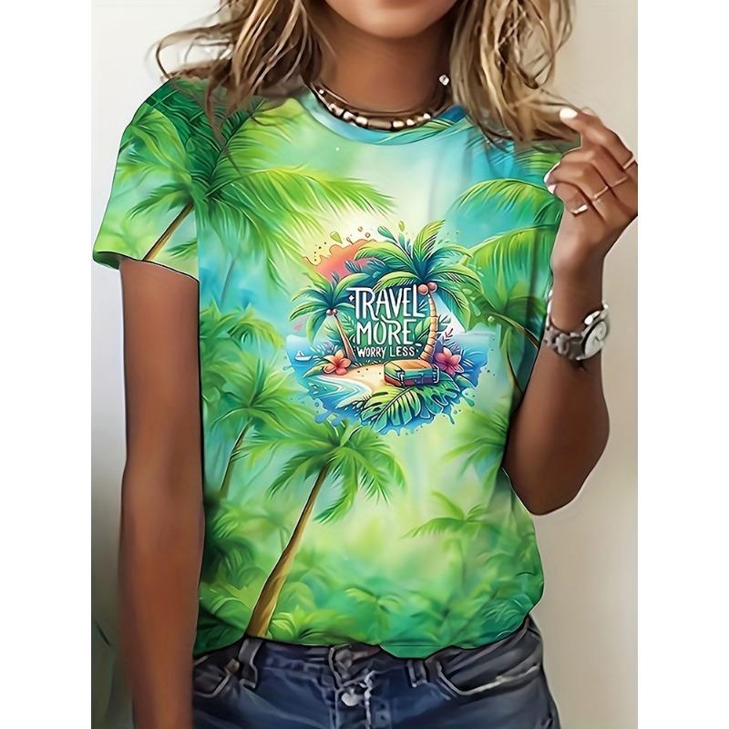 Summer Cool Watermelon Print Women's Short-sleeved Top Beach Vacation Casual Women's Fashionable T-shirt Urban Street Daily Top