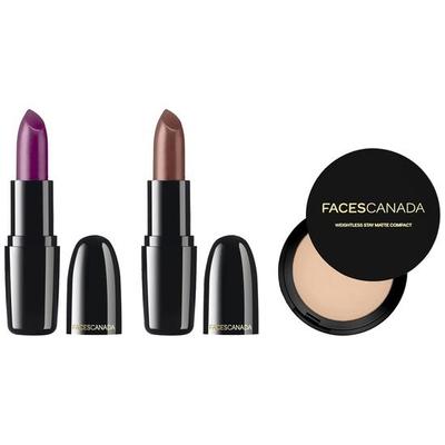 FACESCANADA Weightless Creme Finish Lipstick , Weightless Stay Matte Finish Compact Powder Ivory, 9 G&Faces Canada Weightless , 4G