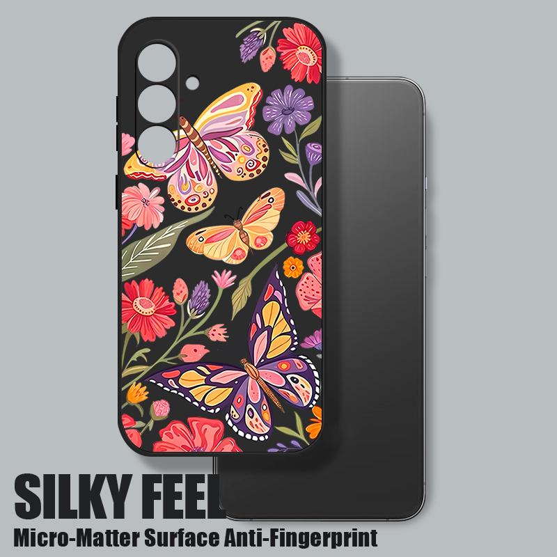 Butterfly Flower Phone Case For Samsung Galaxy A56 A17 A26 A16 A36 A55 A54 A53 A15 S24 S25 FE S25 S22 S23 Ultra Plus Lanyard Soft Cover
