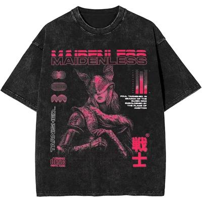 Elden Ring Malenia Blade of Miquella Warrior Graphic Vintage Washed Distressed Oversized Short Sleeve Casual Gaming Streetwear T-Shirt