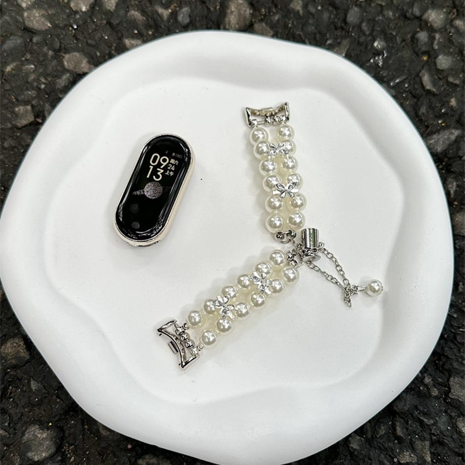 

Luxury Butterfly Diamond Pearl Strap For Xiaomi Mi Band 10 9 8 7 Pro Miband 6 5 4 3 Wrist Telescopic Bracelet Replace Watchband For Mi Band 3 4