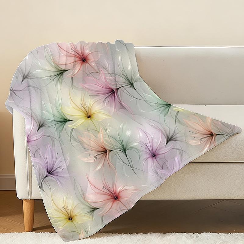 Flannel Throw Blanket, Hemmed Soft Skin-Friendly Floral Design, Warm Cozy for Home Sofa Bed, Christmas Halloween Holiday Decor Nap Cover