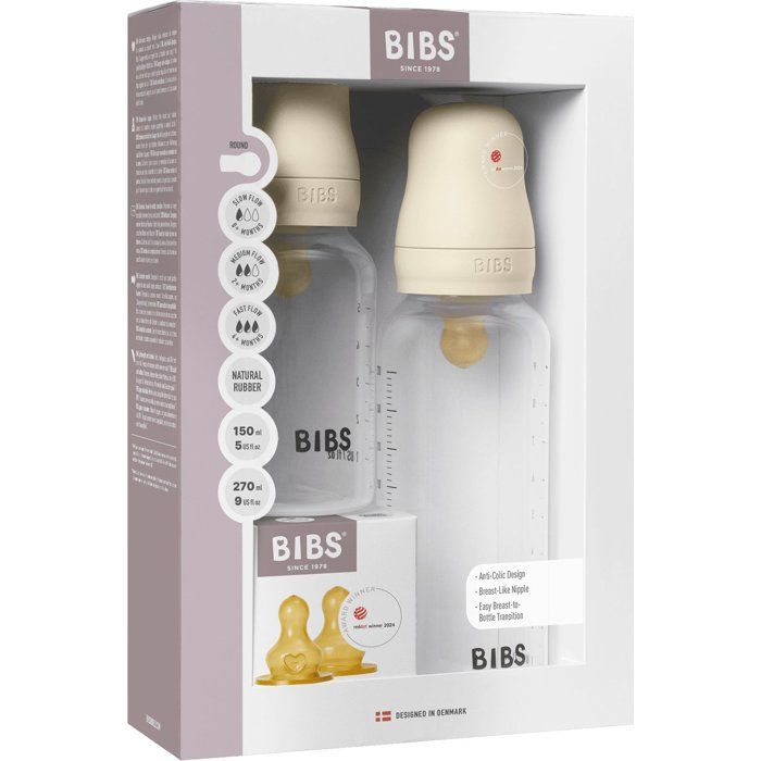 Biberon bébé - BIBS Grow & Flow - Embout rond - Caoutchouc naturel - 150 ml & 270 ml - Ivory - Pack de 2