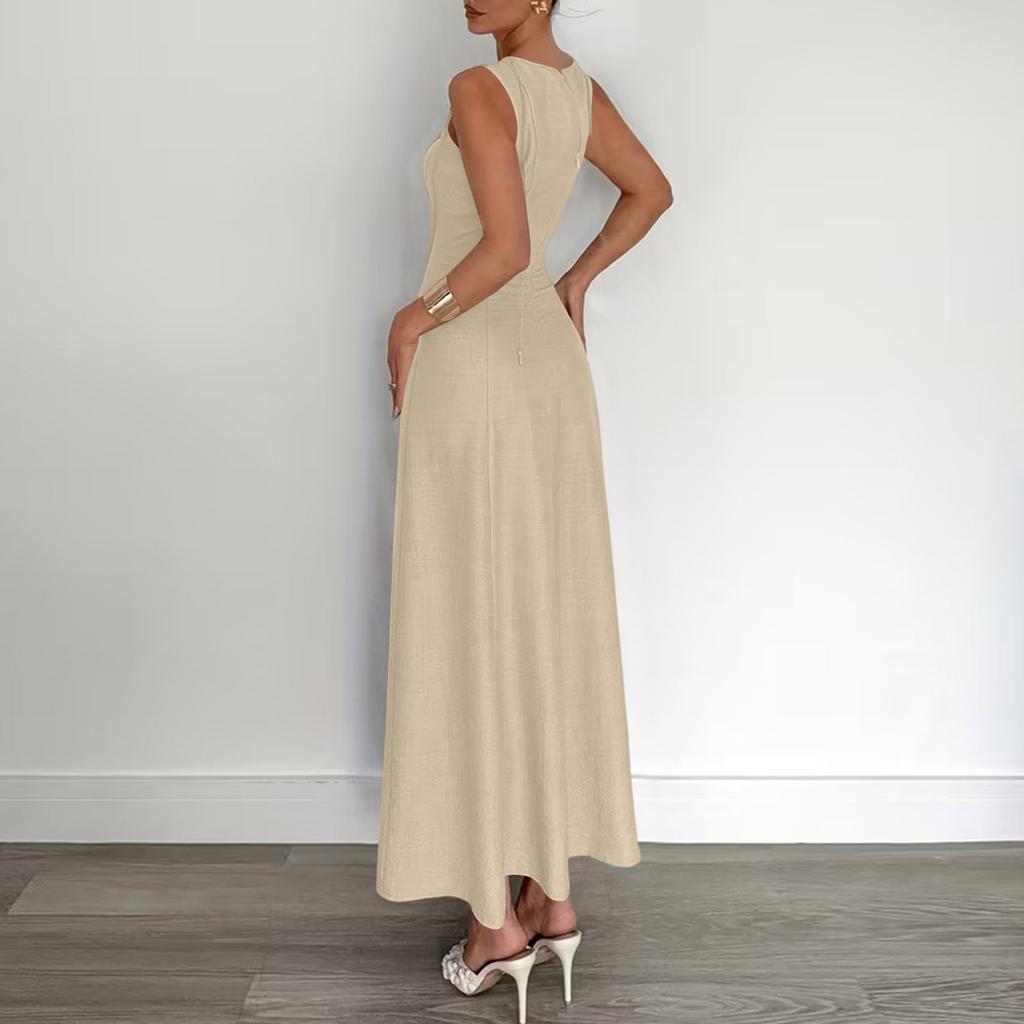 Sleeveless Maxi Dress for Women Formal Elegant A Line High Waist Long Dress Crew Neck Summer Party Wedding Guest