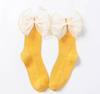 Girls Black Calf Socks Cute Bowknot Pearl Decor Combed Cotton Comfortable Toddler Baby Socks