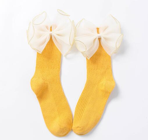 Girls Black Calf Socks Cute Bowknot Pearl Decor Combed Cotton Comfortable Toddler Baby Socks