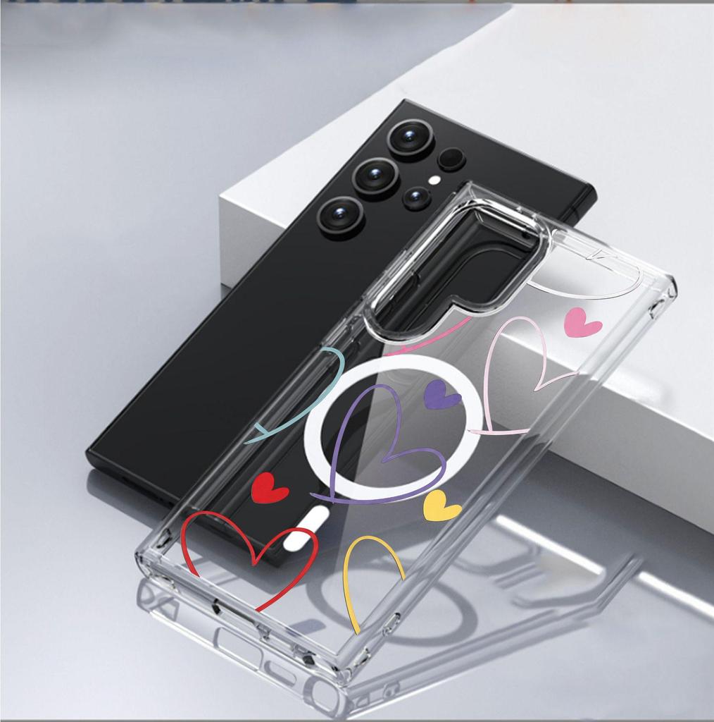 Heart Magnet Transparent Phone Case for iPhone 14/15/16/17 Pro Max
