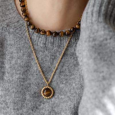 Maillard Tigerauge Stein Halskette Weiblichkeit Vielseitig Pullover Kette Herbst und Winter Schmuck Zubehör