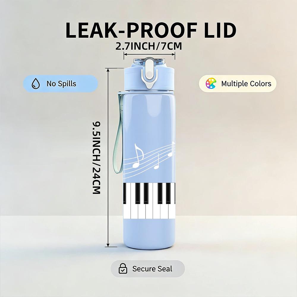 1PC Piano Key Layout 750ml Color Plastic Sports Water Bottle Leakproof Flip Straw Lid For Sports Office Home Use