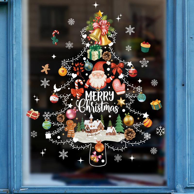 Colorful Christmas Tree & Snowflake Window Wall Stickers - Static Cling Decals with Candy Cookie Designs