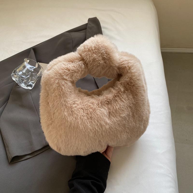2025 Autumn New High-value Plush Small Bag Female Fluffy Dumpling Bag Hand Carry Fluffy Cloud Dumpling Bag