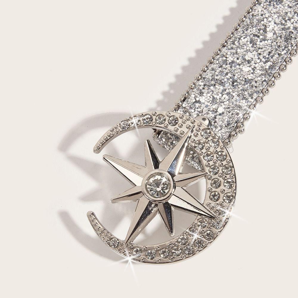 Y2K Bling Rhinestone Belt Luxury Design Waist Strap Fashion Moon Star Buckle Belt