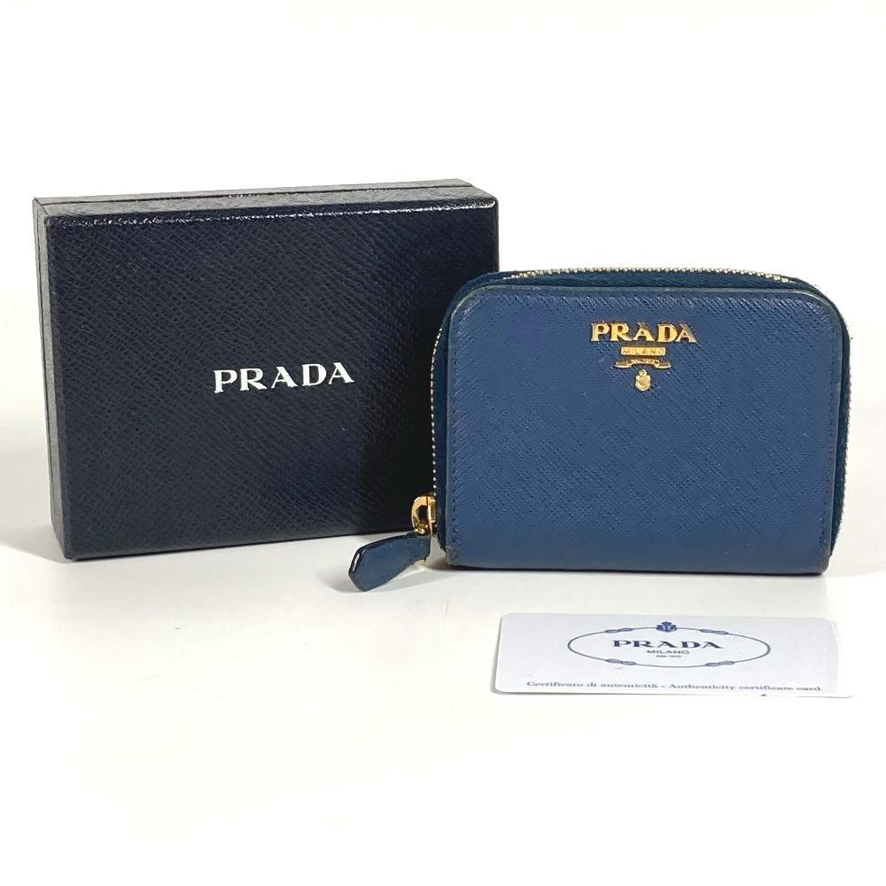 Prada 1MM268 Safiano Logo Wallet Coin Compartment Zip Around Coin Purse