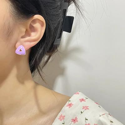 Dreieckiger Stecker-Ohrring im koreanischen Stil für Damen Temperament Einfach Lila Emaille Geometrisch Hochzeit Ohr Zirkon Brincos Mädchen Geschenk
