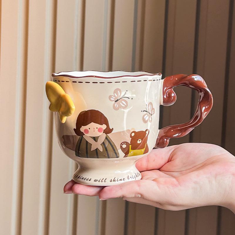 Uroczy Wytłaczany Kubek Motyl Dziewczęcy Kubek na Wodę Kubek Pudełko na Prezent Ceramiczny Kubek Prezent Urodzinowy Pudełko na Prezent Towarzyski