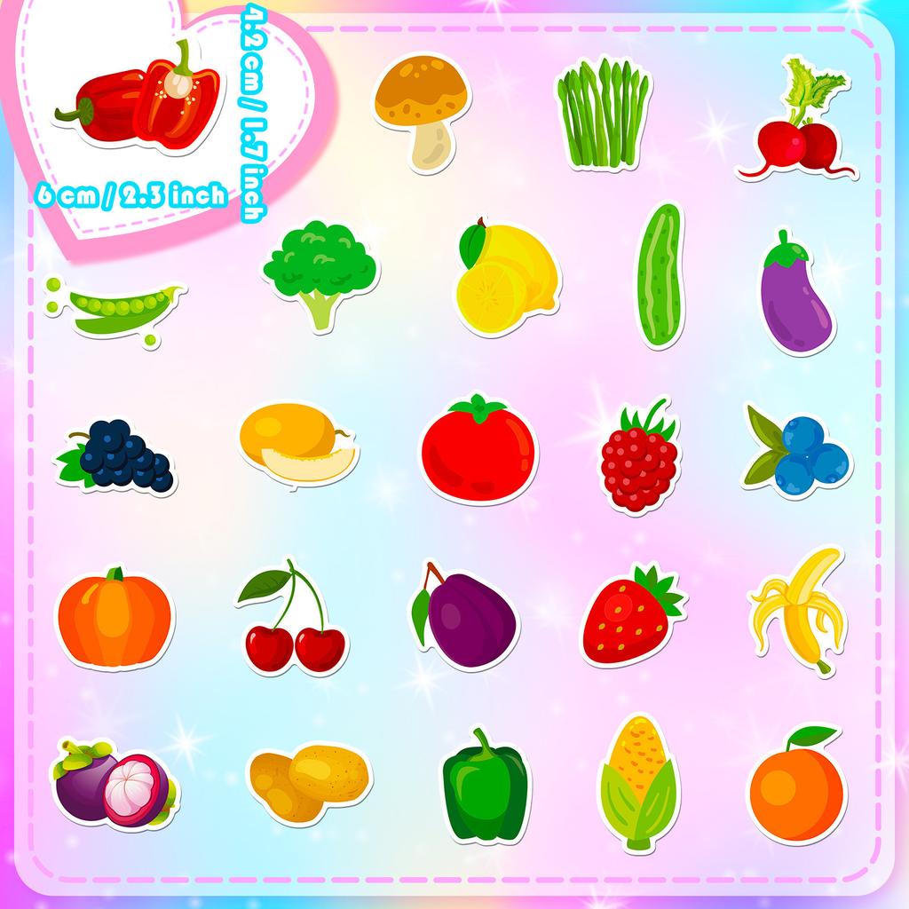 50 Cartoon Obst- und Gemüseaufkleber Neue Produkte Cartoon Kinder Sportunterricht Obst und Gemüse Doodle-Aufkleber